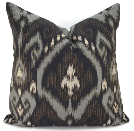 Black Ikat Throw Pillow Cover Black & Gray Ikat Pillow Cover