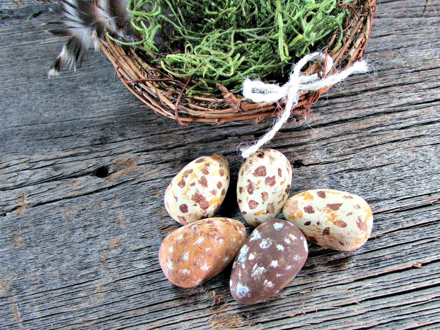 Hand Painted Wooden Eggs Brown Speckled Bird Eggs Wood Eggs