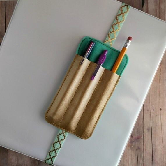 Triple Pen Holder Bookmark Planner Band Gold by ShopOrangeBlossoms