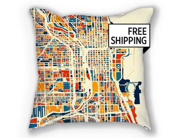 Chicago Map Pillow - Illinois Map Pillow 18x18