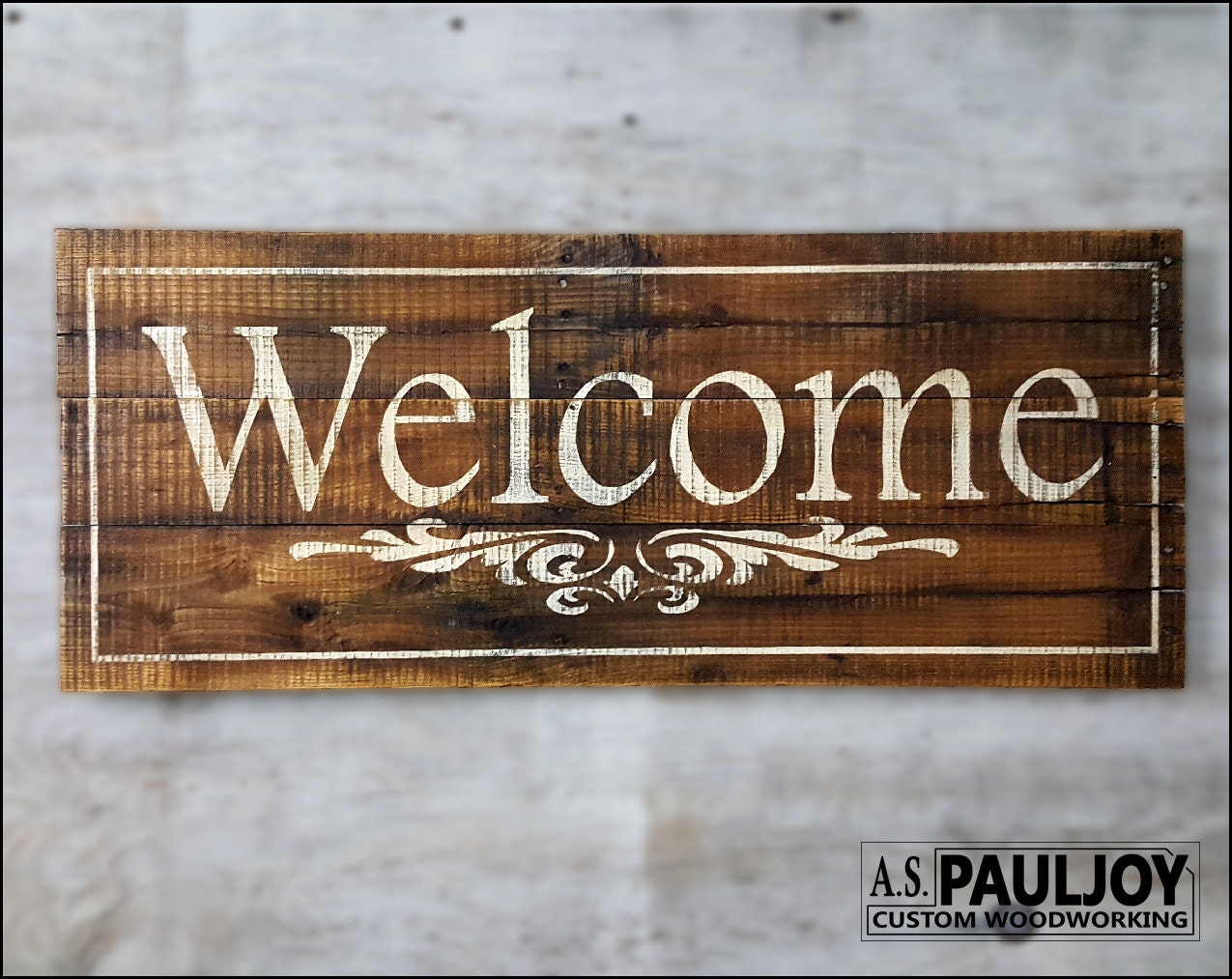 Hand Painted Pallet Wood Welcome Sign on Rustic