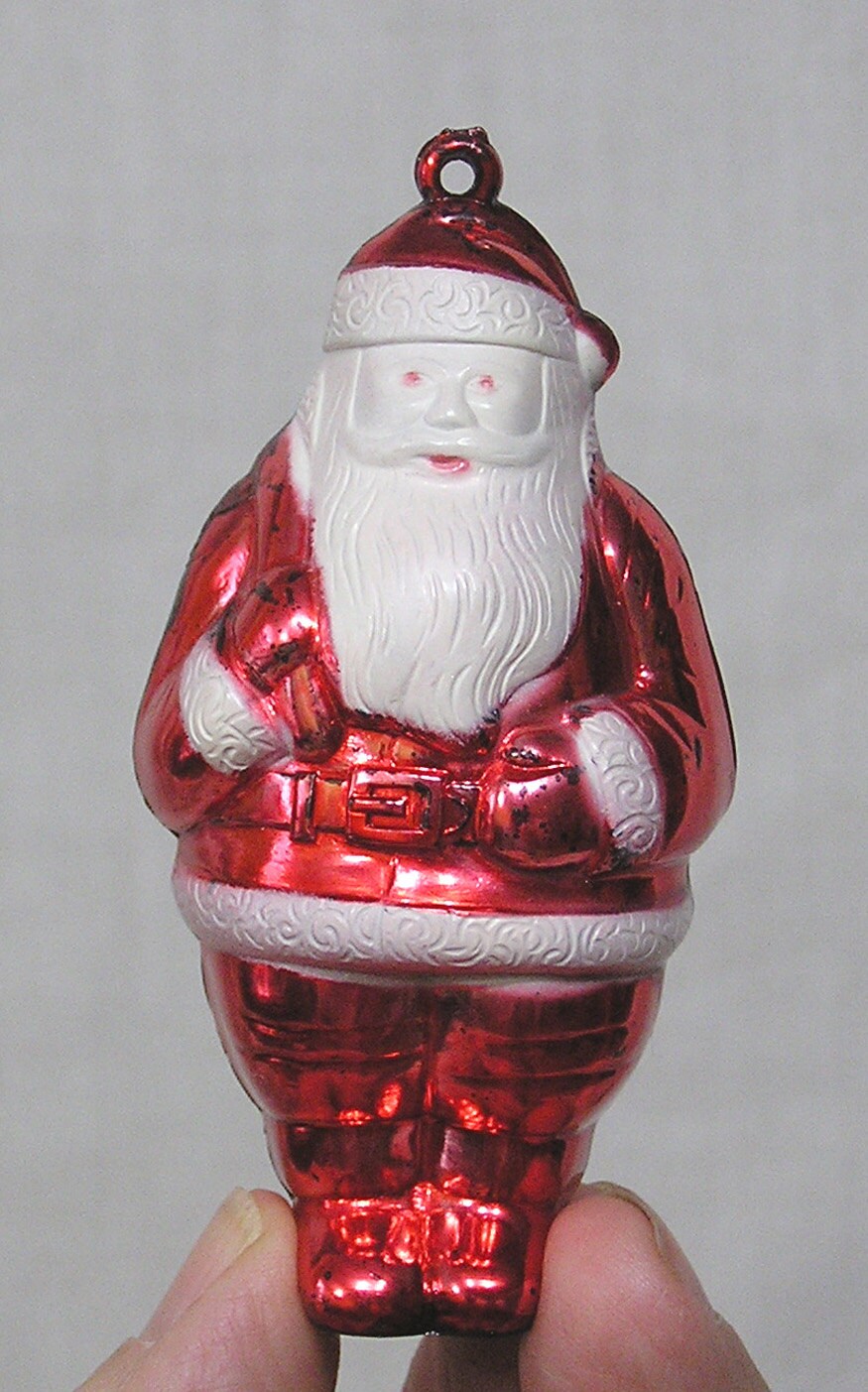 Vintage Christmas Plastic Santa Claus Tree Ornament Metallic