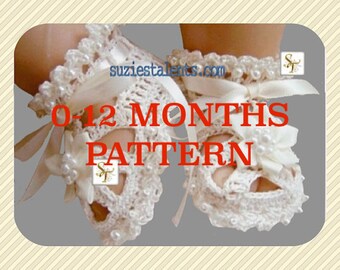 PT002A - ORIGINAL DESIGNER- Size 0-12, Crochet Baby Christening Shoes with beads, Baby Sandals. Crochet Baby Booties with beads.