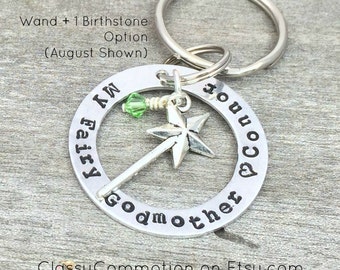 My Fairy Godmother Keychain with Wand - Hand Stamped