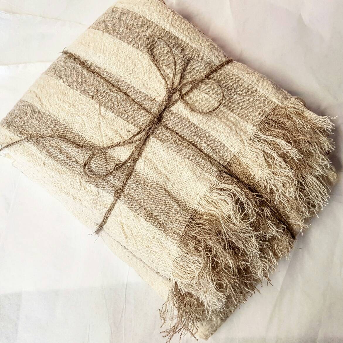 Striped linen blanket stonewashed linen blanket linen throw