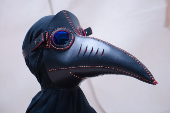 Plague Doctor's Mask Black Red Gills Raven Pavelcraft Steampunk Leather by Pavelcraft steampunk buy now online