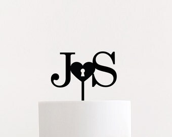 Initial Heart Locket Wedding Cake Topper 5.5" inches Custom Laser Cut Calligraphy Script Toppers by Ngo Creations