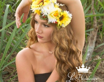 Sunflower Floral Halo, Wedding/Bridal Flower Crown, Hair Wreath, Floral Circlet, Bridal Floral Halo,Photo Prop