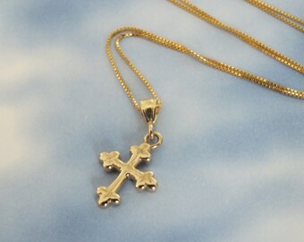 14k Gold Cross Necklace, 14k Solid Gold Cross Necklace, 7/16th inch Bontonee Cross with 14k Solid Gold Chain, Easter Gift Ready to Ship