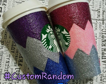 Custom Glitter Coffee Cup - Chevron - CUSTOM Starbucks Cup - your name and 2 choice colors