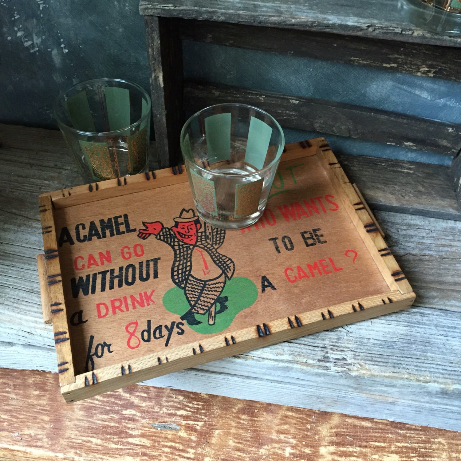 Wooden Bar Tray Vintage Novelty Bar Ware 1950s Kitsch Made