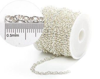 Sterling Silver Chain, Sterling Silver and Rhodium Plated Chain, 1 meter (3.2 ft.) 4.3x3.7mm Brass Soldered Oval Chain, CB010.SS