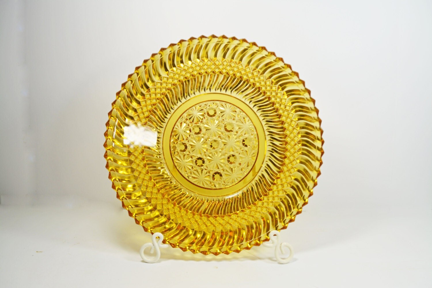 Amber Glass Plate Depression Glass Serving Plate by Vintassentials