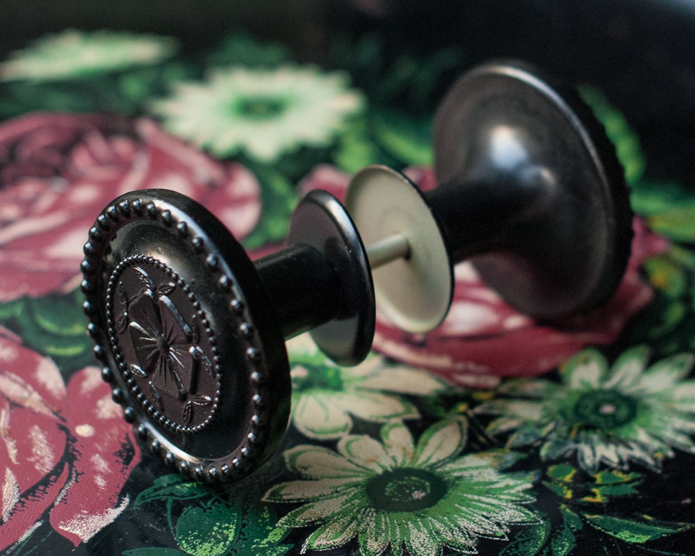 Vintage Door Knobs Set of 2 Black Knobs, Round Door Handles from