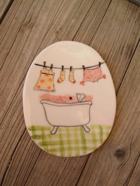 Cute Girly Ceramic Soap DishIllustrated Pottery Soap