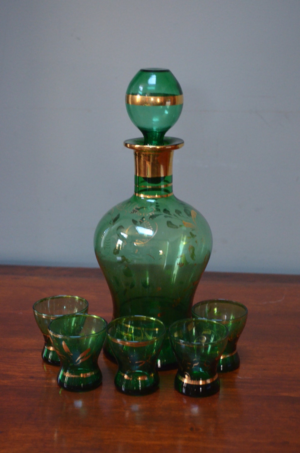 Murano Green Glass Decanter Italian Hand Blown Green Decanter