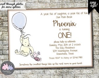 Winnie the Pooh Birthday Invitation, Pooh Bear Birthday Invitation, First Birthday or Second Birthday Pooh Invitation 5x7, Printable Digital