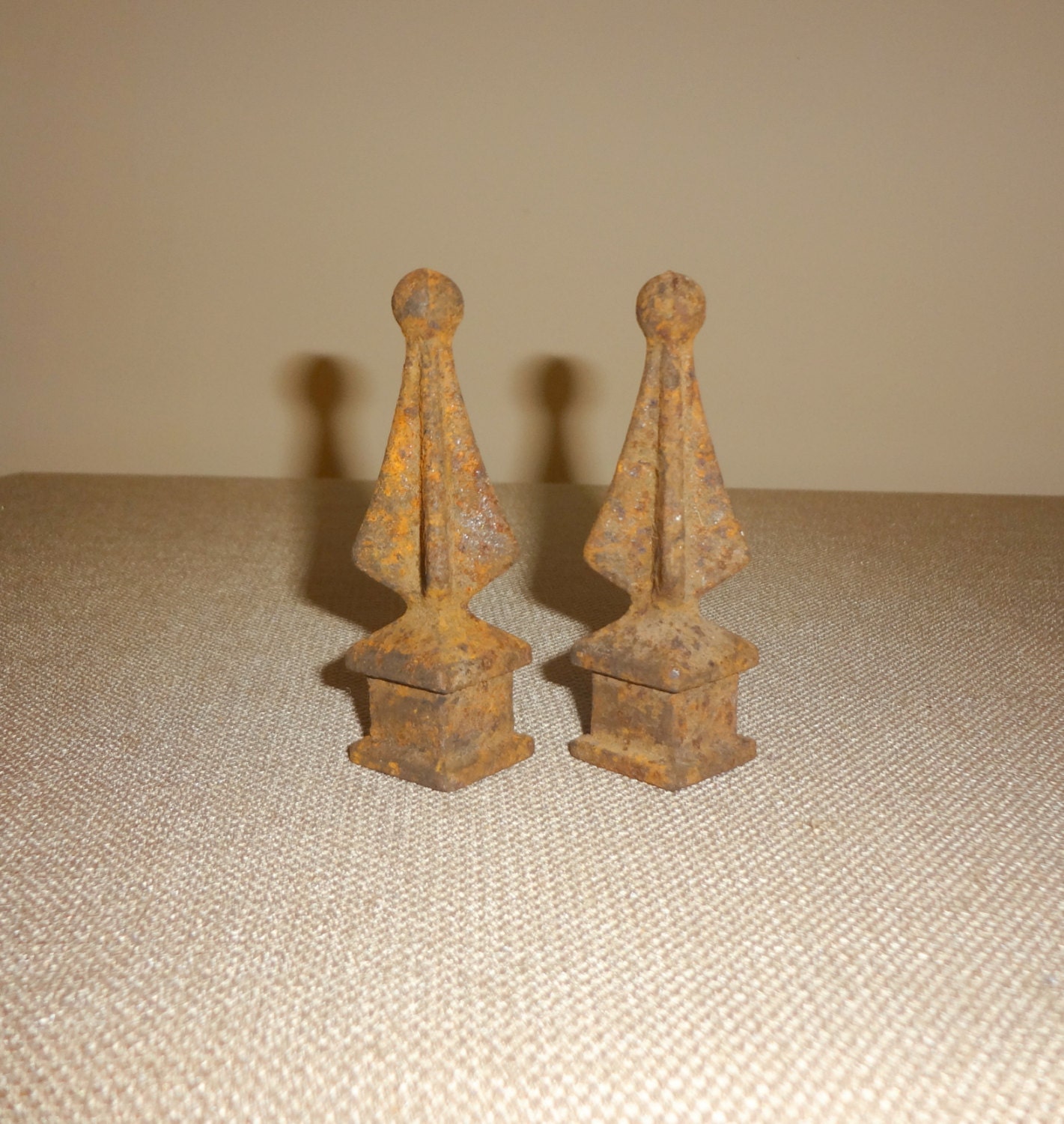 2 Rusty Rustic Iron Fence Post Finials 3.5 Inches Tall Get