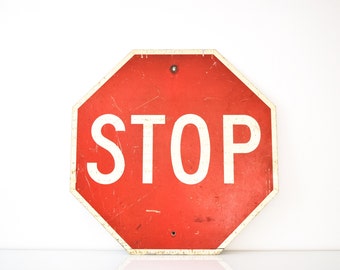 road sign, stop sign, traffic sign, industrial sign, street sign, authentic vintage metal stop sign, large 30" octagon, industrial decor