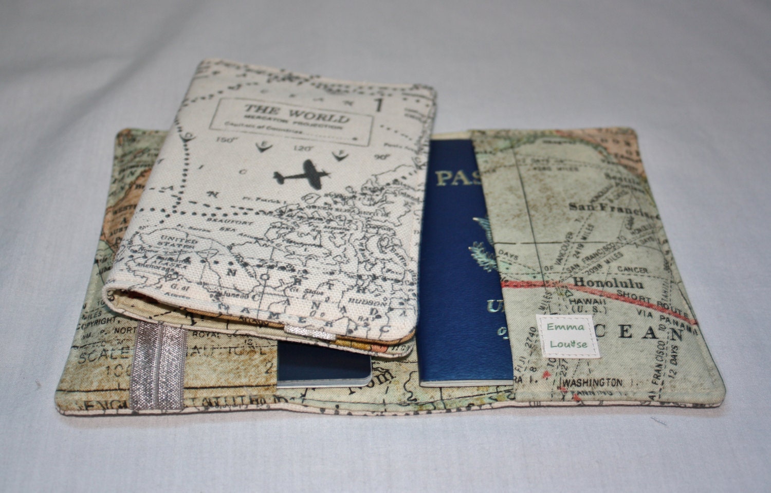 Passport Cover Wallet Holds 2 Passports in Airplane Map Print