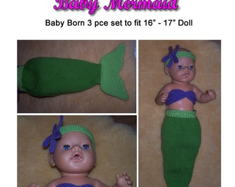 Baby Born Knitting Pattern Mermaid fits 16 to 17 inch dolls (pattern only)