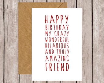Sweet Description Happy Birthday Friend Card, Card for Friend, Amazing Friend Card, Friend Birthday Card, Cute Birthday Card, Funny Birthday