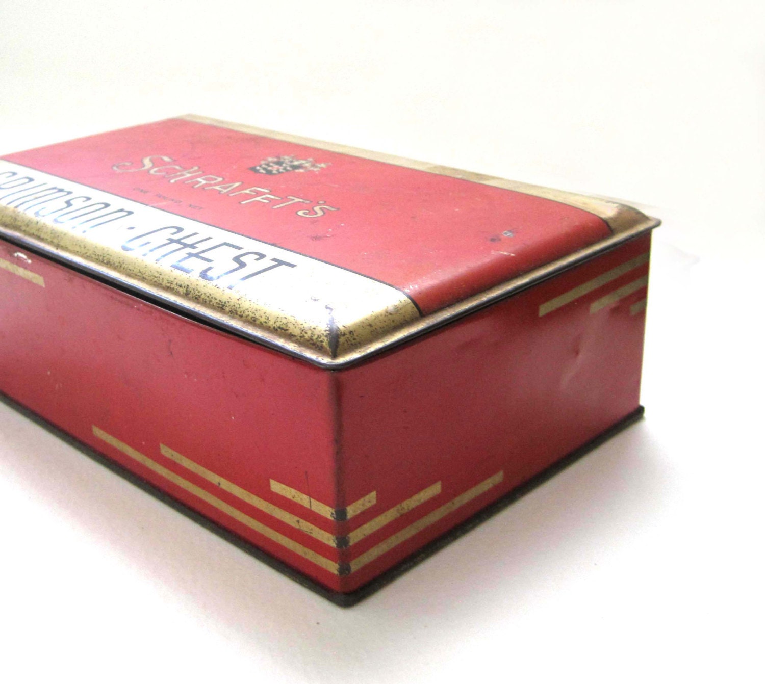 SALE: Closeout Schrafft's Candy Tin Art Deco Red and