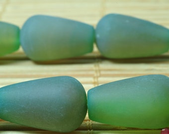 23 pcs of Natural Green agate matte teardrop beads in 10 x 17mm