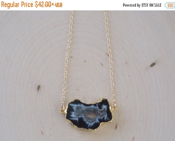 Geode Necklace on Gold Filled Chain, Geode Slice Stone, Geode Necklace