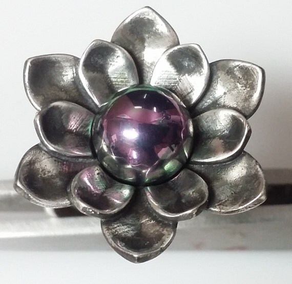Pearl ring in a custom flower setting. Jade, turquoise, or Southsea shell pearls