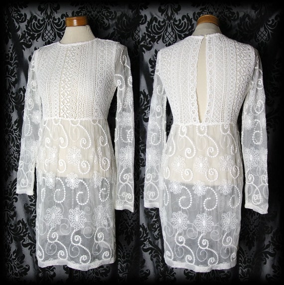 Gothic White Lace Detail HEARTBROKEN Sheer Dress 8 10 Victorian Romantic Vintage by AusterexxDevotion steampunk buy now online