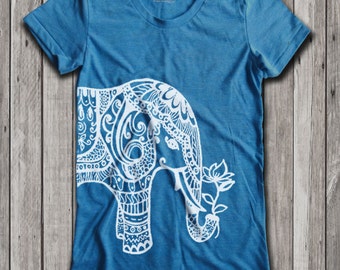 Ethnic Elephant Print Women's U-Neck T-Shirt