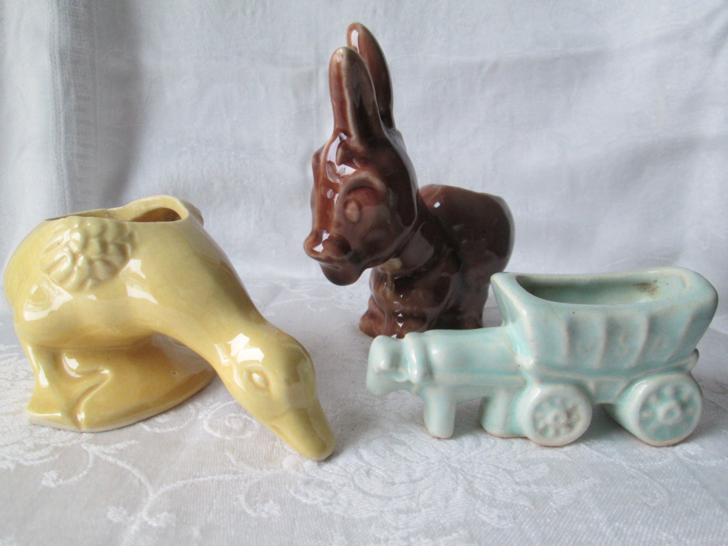 Vintage Small Animal Ceramic Planters Group of 3 Duck