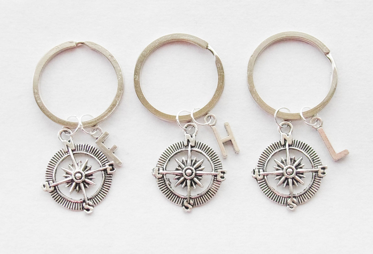 3 Best Friend Compass Keychains Set of Three Keychains BFF