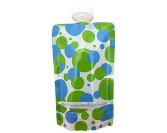 Reusable Baby Food Pouch | 5, 10 or 20 Pack | Green/Blue Polka Dot