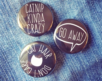 Cat gift, cat button badge, cat gift for her, set of 3 cat themed 25mm badges