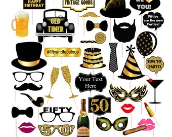 EDITABLE 50th Birthday Party Props, Printable Photo Booth Props INSTANT DOWNLOAD, 50th Party Props, Fiftieth Birthday, 50th Party Photobooth