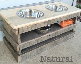 Raised pallet dog bowl feeding stand storage unit with 2 quart bowls 24" l X 12" w X 12" t