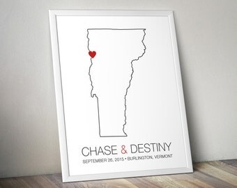 Vermont - Modern Style Personalized State Map Art Print - Custom Wedding guest book Wedding gift Bridal shower gift Housewarming gift