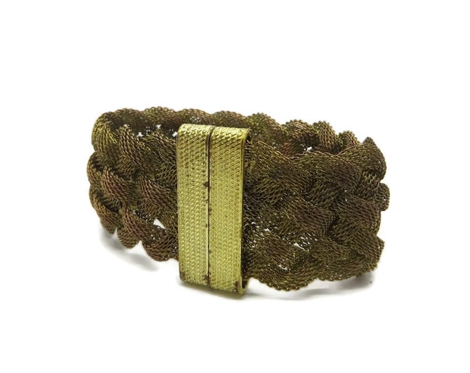 Vintage Braided Gold Mesh Bracelet, Magnetic Clasp Bracelet