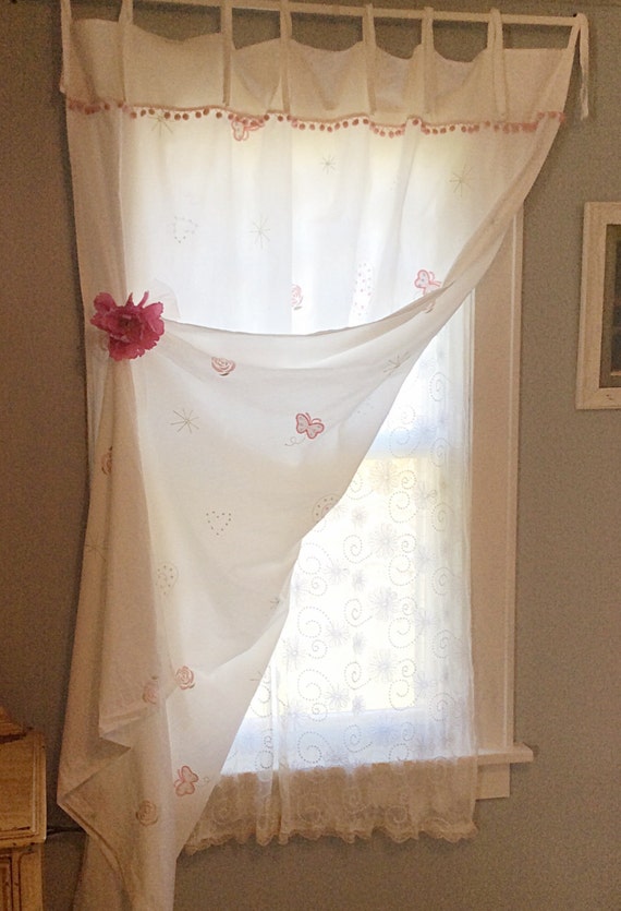 Shabby chic curtains cotton upcycled curtains white cottond