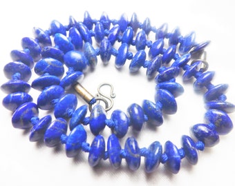 16" Top Grade Button hand made Matte Finish Lapis Lazuli Lazulite Beads Strand Necklace Afghanistan LP1005