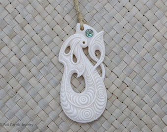Excelent Detail Hand Carved Hei Matau Maori Pendant, Bone Necklace Bali Handmade Bone Jewelry