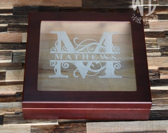 Humidor, Cigar Humidor, Personalized Cigar Humidor, Personalized Humidor, Engraved Humidor, Custom Humidor, Glass lid Humidor, Wood Humidor