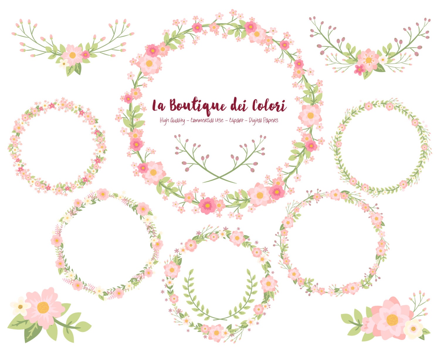 Download Pink Flower Wreath Clipart Cute Scrapbook PNG Laurel Wedding