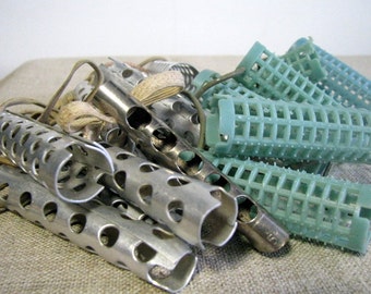 Soviet Vintage Hair Curlers Hair Rollers aqua blue plastic and metal Vintage Curlers Hair Curlers Hairdresser accessory