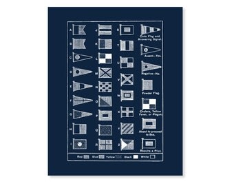 Nautical Flag Art Print, Nautical Flags, 5x7, 8X10, 11x14 Beach Decor, Nautical Wall Art, Sailing Art, Flag Chart, Maritime Flags