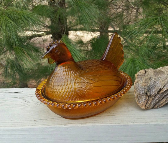 methods bill payment Glass Amber Nest Chicken by Indiana on Hen Glass
