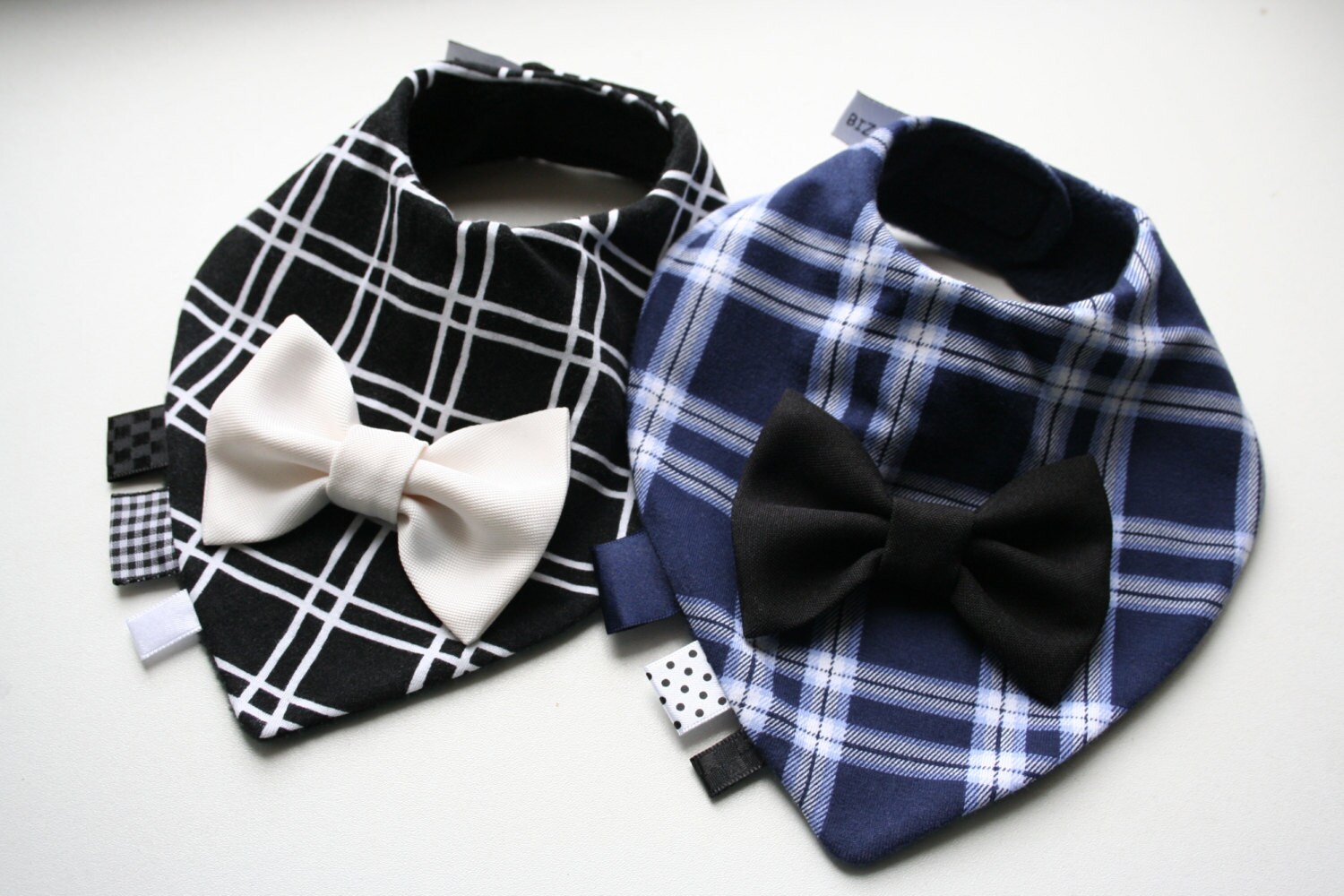 SALE Twins baby bib set removable tie / bow tie by