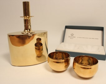 Brass Decanter and a pair cups Skultuna Pierre Forssell Sweden